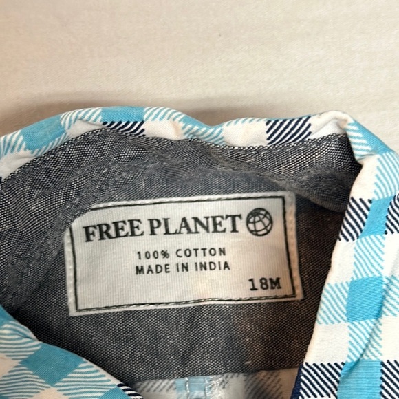 Free Planet - LIKE NEW - Turquoise and White Checkered Baby Romper - Picture 2 of 3